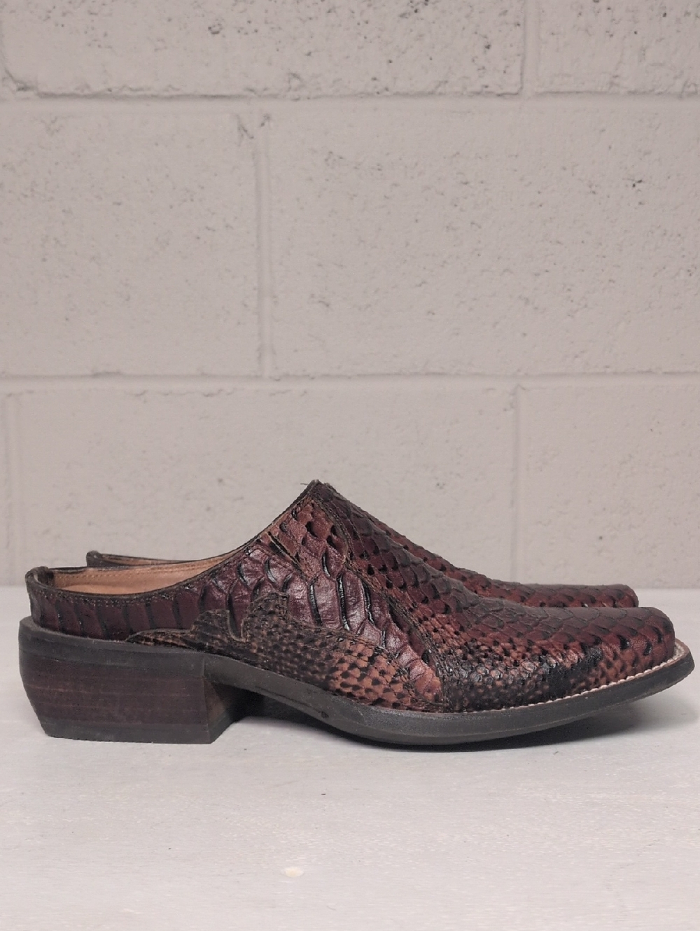 Ariat Brown Python Print Leather Pointed Toe Western Mules Size 8.5 - Picture 5 of 10